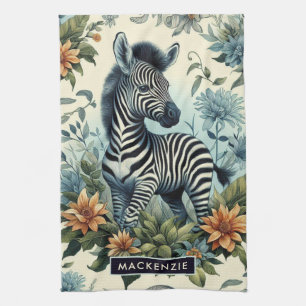 Cute Vintage Baby Zebra Watercolor Kitchen Towel