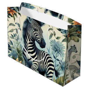 Cute Vintage Baby Zebra Watercolor Large Gift Bag