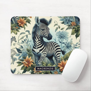 Cute Vintage Baby Zebra Watercolor Mouse Pad