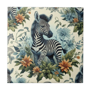 Cute Vintage Baby Zebra Watercolor Tile
