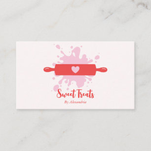 Cute Vintage Bakery Rollin Pin Pink & Red Business Card
