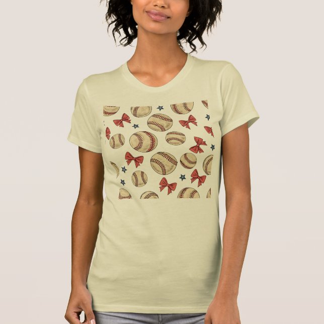 Cute Vintage Baseball Bow T-Shirt (Front)