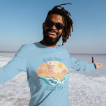 Cute Vintage Beach Waves Sunshine Surf Long Sleeve T-Shirt<br><div class="desc">Cute vintage style long sleeve t-shirts featuring beautiful teal ocean waves and a bright sun with palm trees in the summer. The cool grunge design is complimented with distressed teal blue custom text for your family vacation or beach trip.</div>