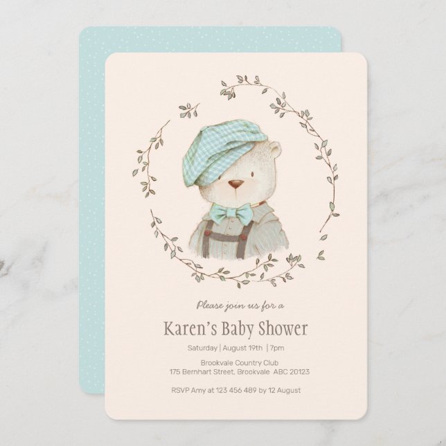 Cute Vintage Bear Baby Shower Invitation (Front/Back)