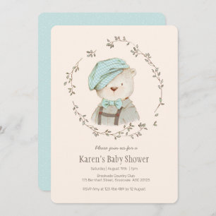 Cute Vintage Bear Baby Shower Invitation
