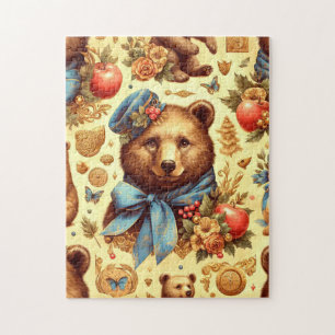 Cute Vintage Bear Watercolor Jigsaw Puzzle