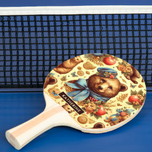 Cute Vintage Bear Watercolor Ping Pong Paddle