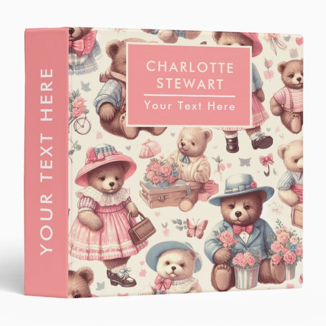 Cute Vintage Bears Seamless Binder (Front/Spine)