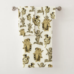 Cute Vintage Beige Baby Cherub Cupid Angels Bath Towel Set