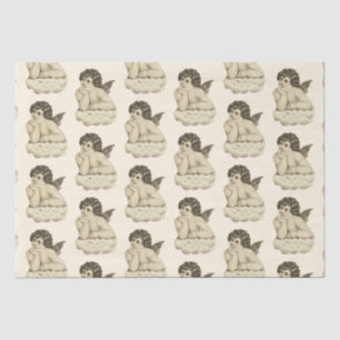 Cute Vintage Beige Cherub Angel on Beige Cream Tissue Paper