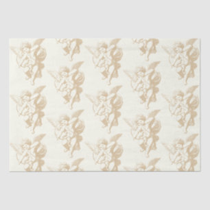 Cute Vintage Beige Cupid Angel on Ivory Tissue Paper