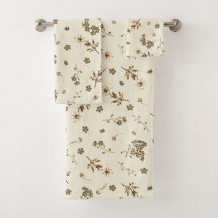 Cute Vintage Beige Wildflowers Bath Towel Set