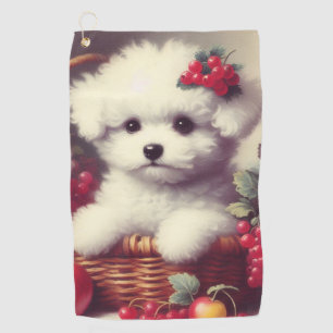 Cute Vintage Bichon Frisé Painting Golf Towel