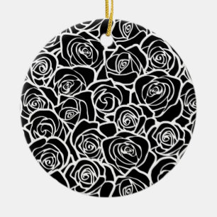 Cute Vintage black and white roses Ceramic Ornament