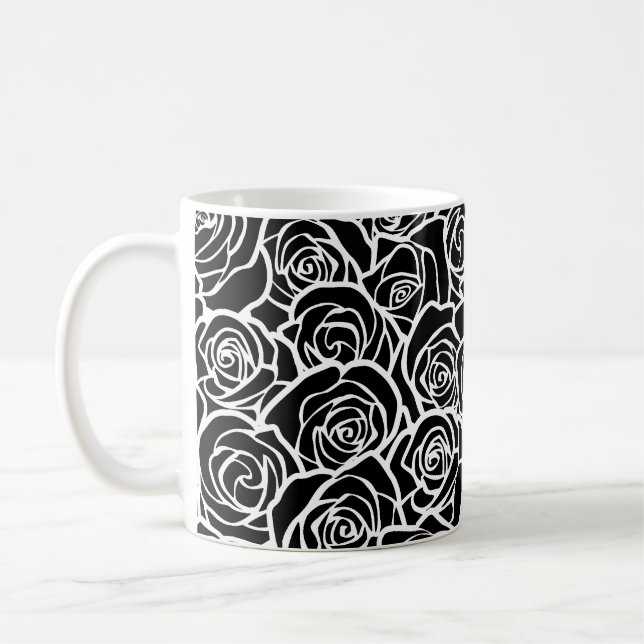 Cute Vintage black and white roses Coffee Mug (Left)