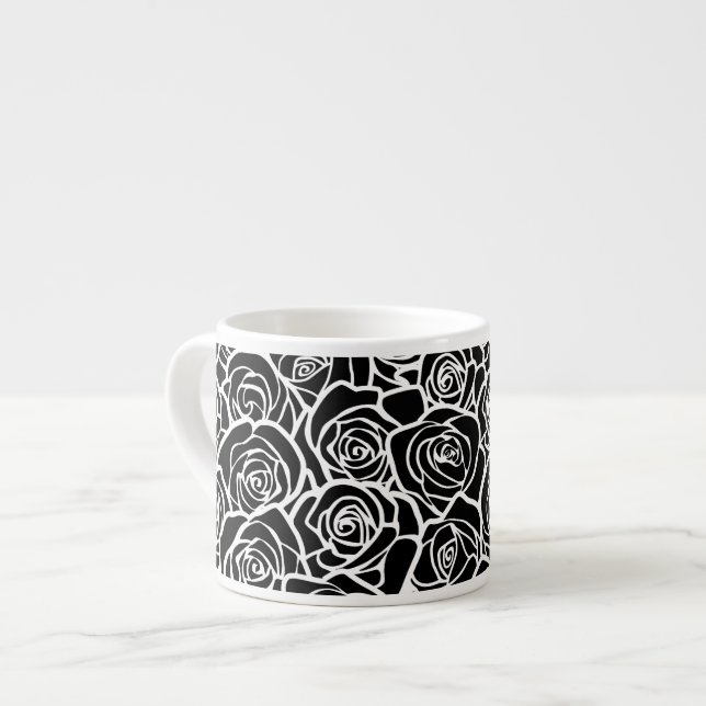 Cute Vintage black and white roses Espresso Cup (Front Left)