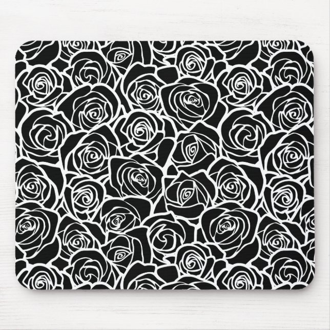 Cute Vintage black and white roses Mouse Pad (Front)
