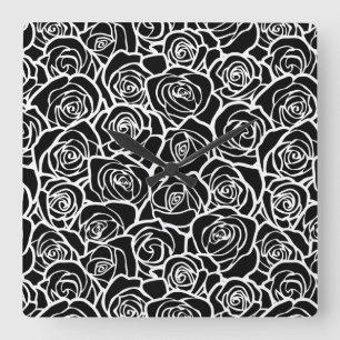 Cute Vintage black and white roses Square Wall Clock