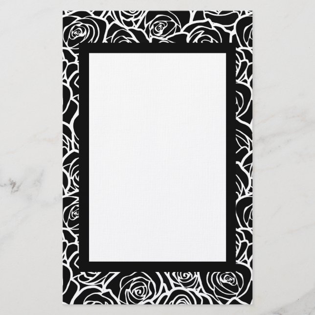 Cute Vintage black and white roses Stationery (Front)