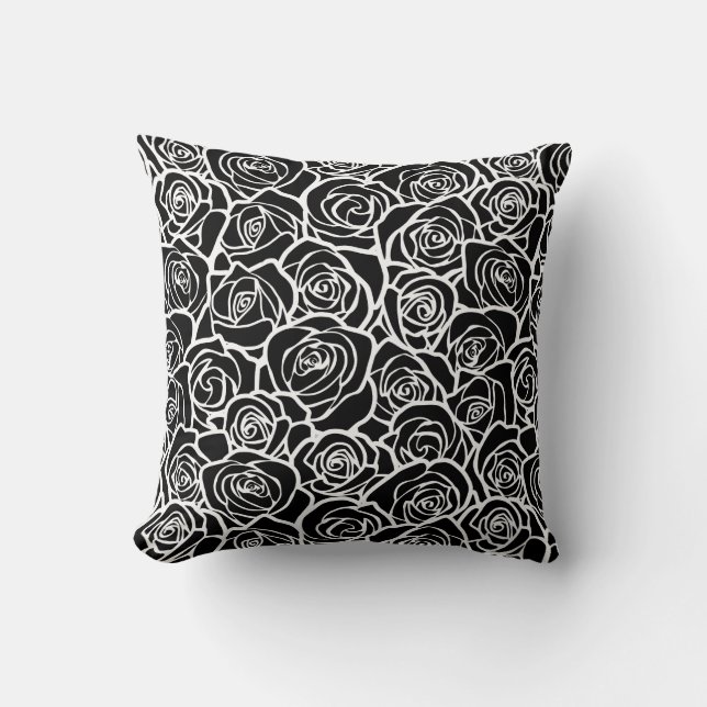 Cute Vintage black and white roses Throw Pillow (Front)