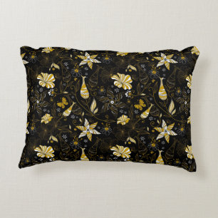 Cute vintage black golden floral background decorative pillow