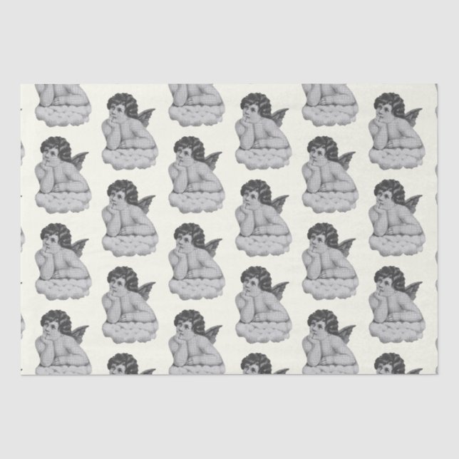Cute Vintage Black White Cherub Angel  Tissue Paper (Front)