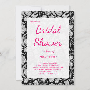 Cute vintage black white paisley bridal shower invitation