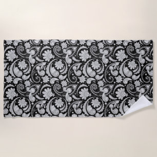 Cute vintage black white paisley patterns beach towel
