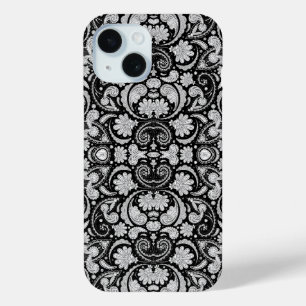 Cute vintage black white paisley patterns iPhone 15 case