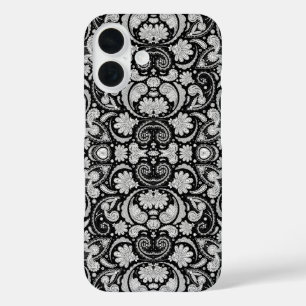 Cute vintage black white paisley patterns iPhone 16 case