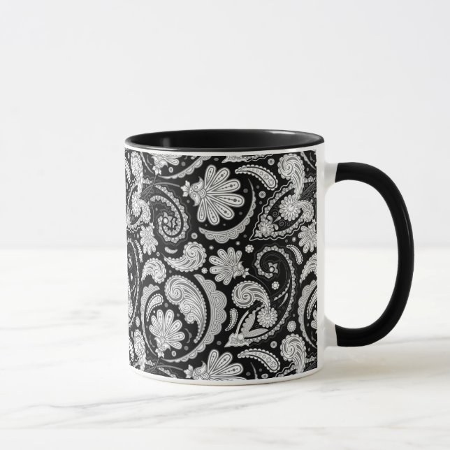 Cute vintage black white paisley patterns mug (Right)