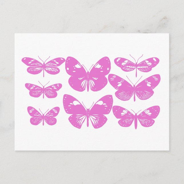 Cute Vintage Block Print Butterfly in Pink Postcard (Front)