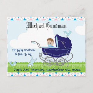 Cute Vintage Blue Baby Boy Carriage Postcard
