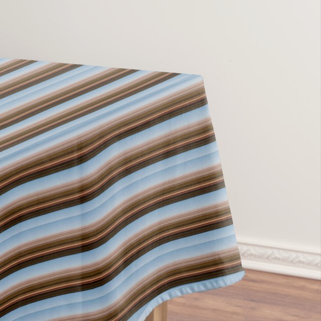 Cute vintage blue brown stripes tablecloth (In Situ)