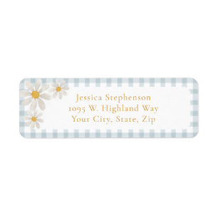 Cute Vintage Blue Gingham Daisy Return Address 