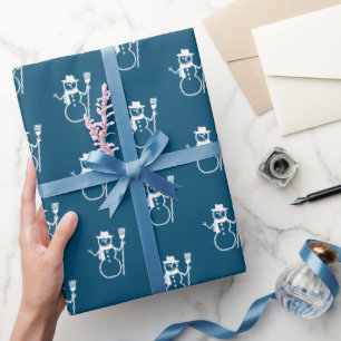Cute Vintage Blue Snowman Pattern Wrapping Paper