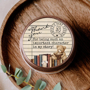 Cute Vintage Books Teddy Bear Baby Shower Favor Classic Round Sticker