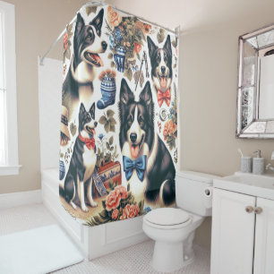 Cute Vintage Border Collie Illustration