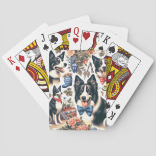 Cute Vintage Border Collie Illustration Playing Cards