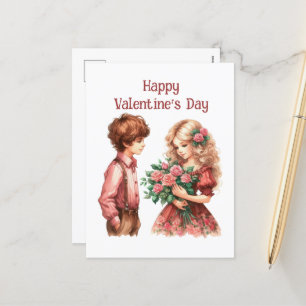 Cute vintage boy girl Valentine Holiday Postcard