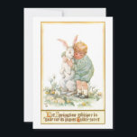 Cute Vintage Boy Hugging Easter Bunny Holiday Card<br><div class="desc">Charming and nostalgic antique Easter card illustration featuring adorable little boy hugging a white Easter bunny surrounded by grass,  flowers and eggs with sweet verse. Back features complementary graphics.</div>
