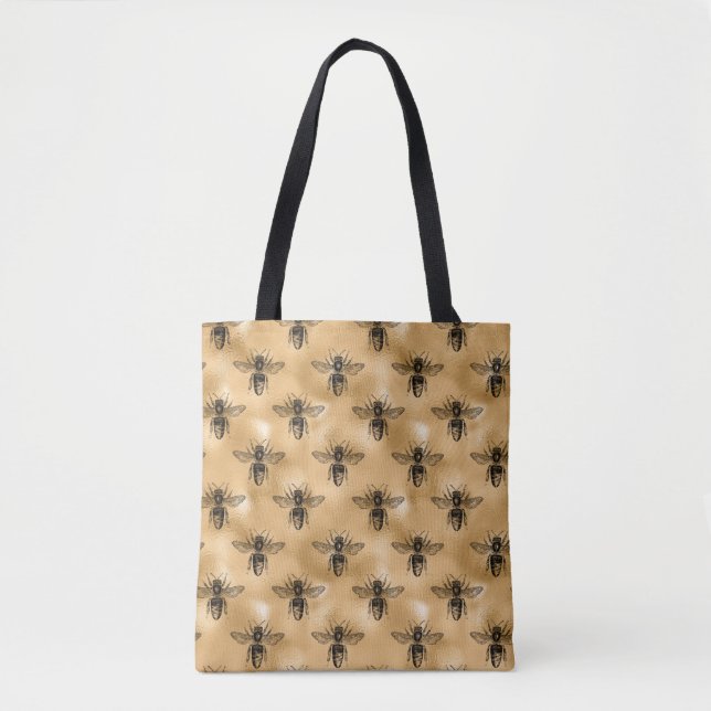 Cute Vintage Brown Honey Bee Pattern Tote Bag (Front)