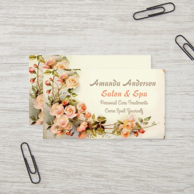 Cute vintage bunch of roses business card (Front/Back In Situ)