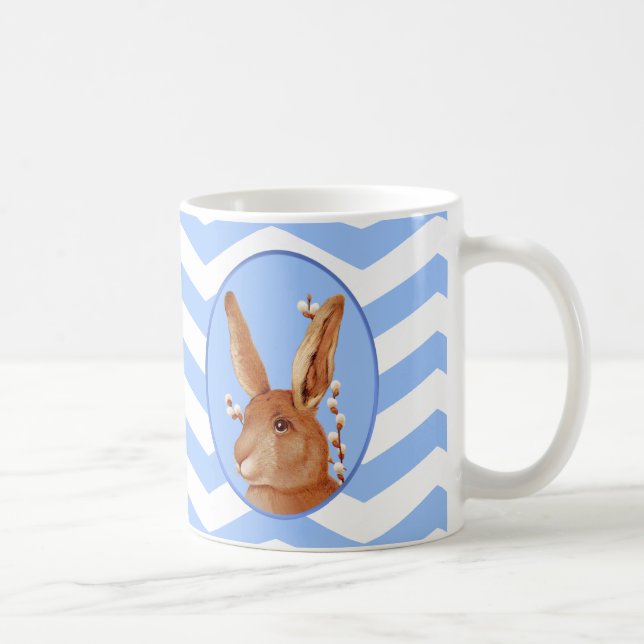 Cute Vintage Bunny and Chevron Pattern Coffee Mug (Right)