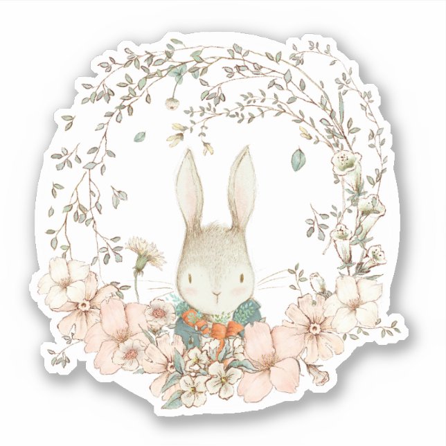 Cute Vintage Bunny Botanical Florals Baby Boy (Front)