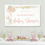 Cute Vintage Bunny Rustic Floral Baby Shower Banner<br><div class="desc">Cute Vintage Bunny Rustic Floral Baby Shower Welcome Banner in sweet shades of sage green, cream, and soft pink. This design features an adorable vintage bunny rabbit floating in with a bouquet of festive balloons with patterns of polka dots and gentle florals on a white background. A flourish of botanical...</div>