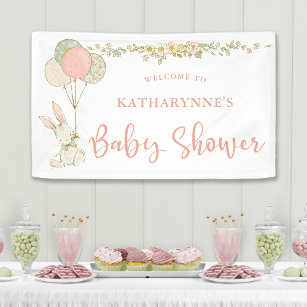Cute Vintage Bunny Rustic Floral Baby Shower Banner