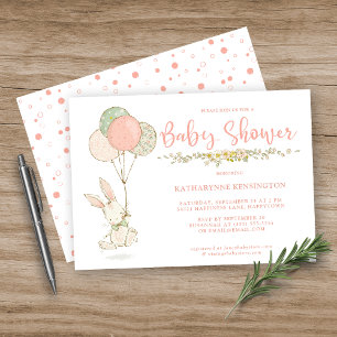 Cute Vintage Bunny Wildflower Baby Shower Invitation
