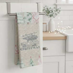 Cute Vintage Burlap Stamp Christmas Tree Pattern Kitchen Towel