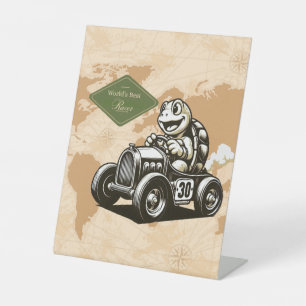 Cute vintage cartoon turtle racer Tri-Blend shirts Pedestal Sign